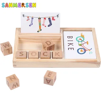 

Montessori Children Learn Wooden Toys Spelling English Word Game Letters Cardboard Teaching Spell Word Building Blocks For Kids