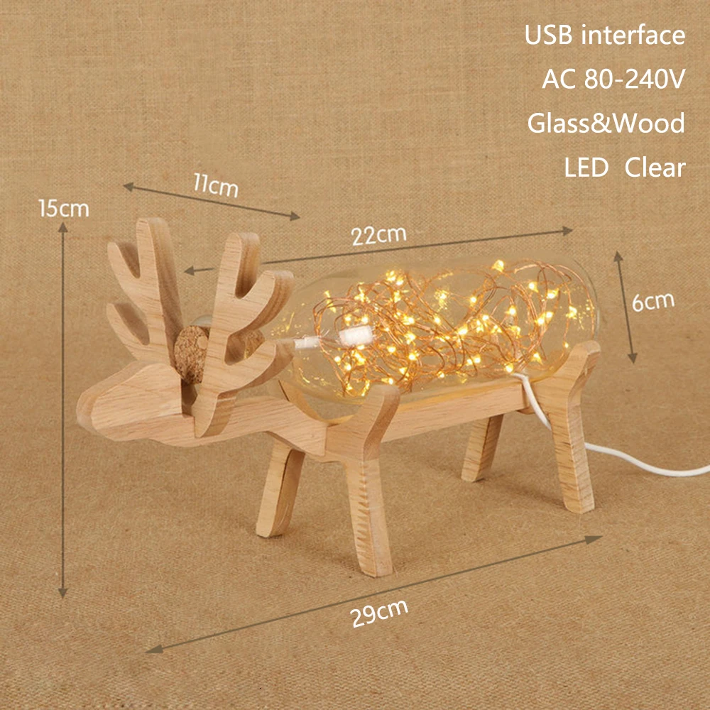 Арт-деко современная деревянная и стеклянная настольная лампа креативный в форме оленя настольная лампа светодиодный с 3 цветами для дома, спальни, ресторана, кафе, офиса