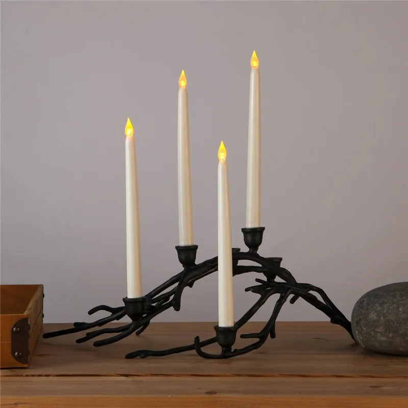 Pack of 12 Yellow Flickering Remote LED Candles,Plastic Flameless Remote Taper Candles,bougie led For Dinner Party Decoration