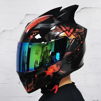 

Motorcycle helmet casco de moto cafe racer helmet Flip up Full Face dual lens visor capacetes de motociclista