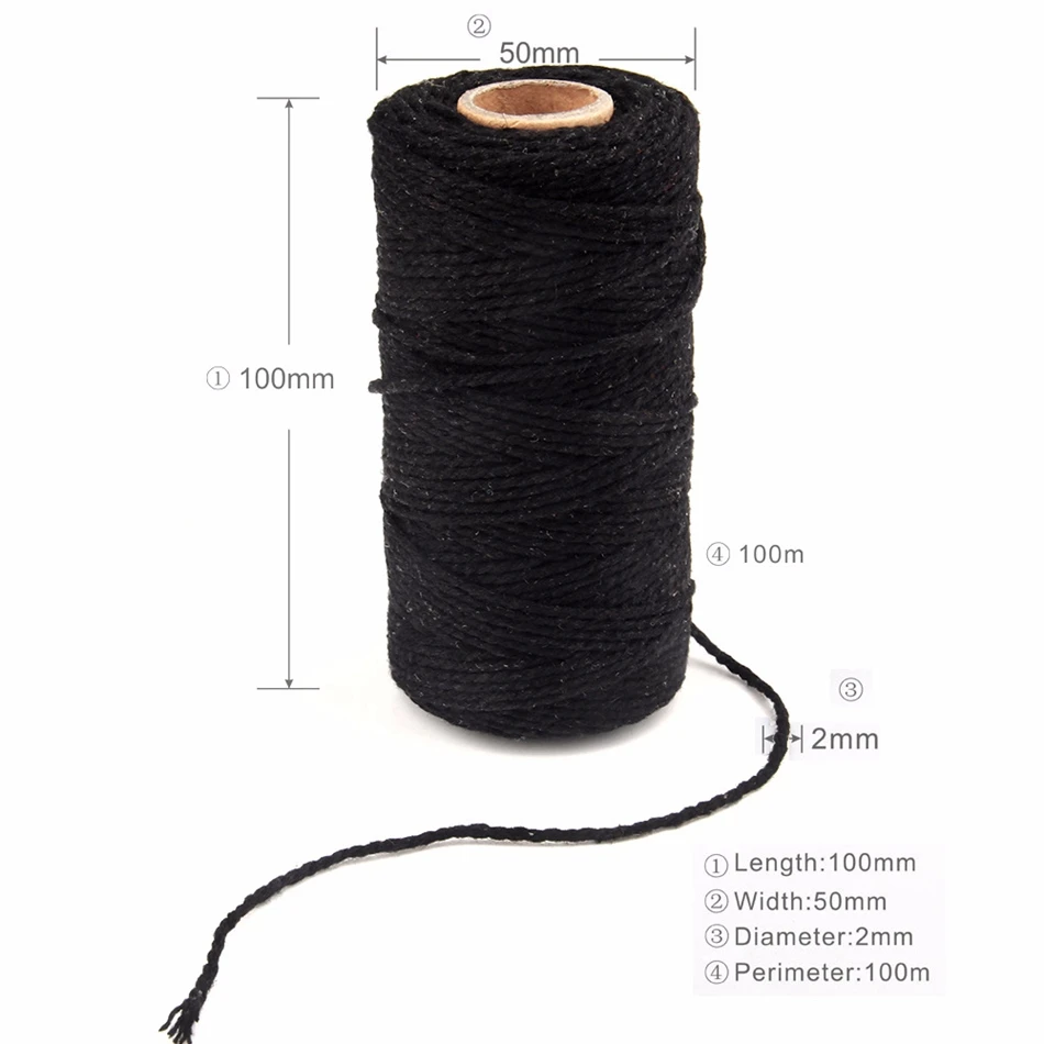 2mm 100M Cotton Macrame Cord Twine Rope String Handmade DIY Crafts Colorful Thread Cord Beige Twisted Home Textile Decoration cotton rope,macrame cord