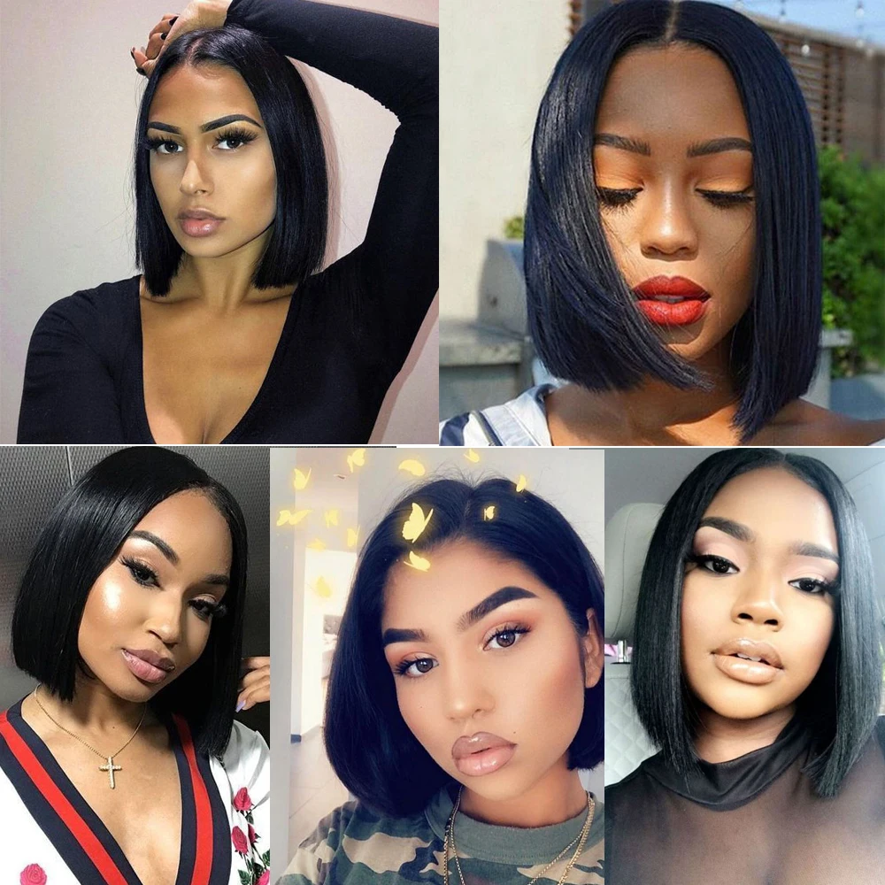 Brazilian Human Hair Wigs 13x5 Deep MiddlePart Lace Front Human Hair Wig Brazilian Straight Bob Wig Natural color 613 Blond Hair