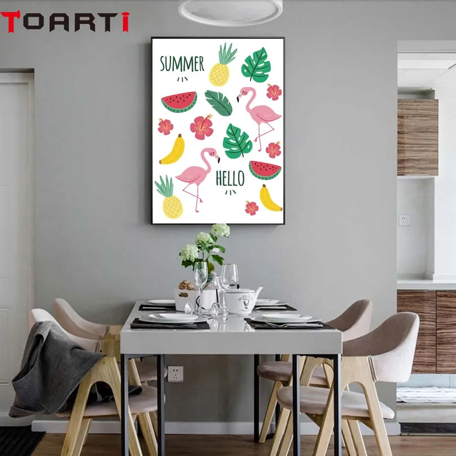 Modern Summer Quote Prints Posters Fruits Watermelon Canvas Painting Flamingo Art Pictures For Living Room Bedroom Home Decor (1)