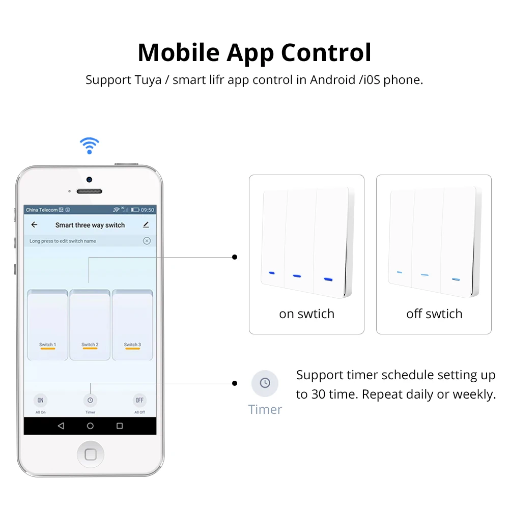 Zemismart Tuya Zigbee выключатель света 3 банды физической Настенные переключатели Push Button прерыватель 110v 220v