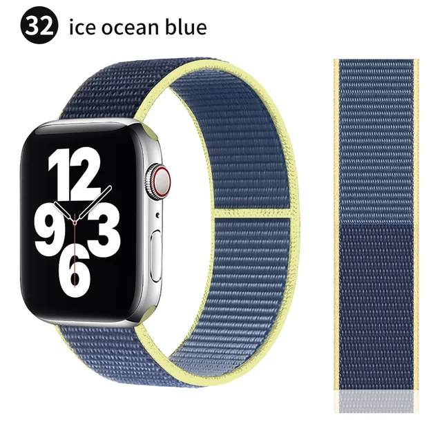 Nylon Strap for Apple watch series 7 band 41mm 44mm 40mm 42mm 38mm smartwatch wristband belt sport loop bracelets iWatch 3456 se Ice blue