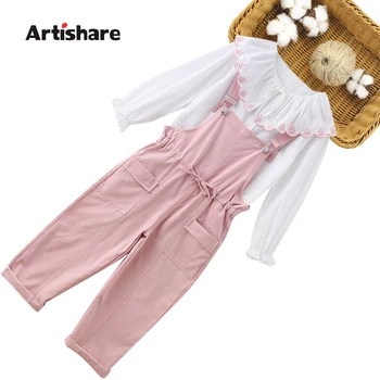 

Girls Clothes Embroidery Clothes For Girls White Blouse + Jumpsuit Girls Sets Clothing Casual Style Children's Clothes