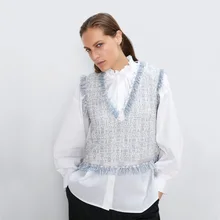 ZA осенний свитер без рукавов с v-образным вырезом модная женская одежда в европейском и американском стиле строчка Тонкий Повседневный жилет свитер вечерние путешествия