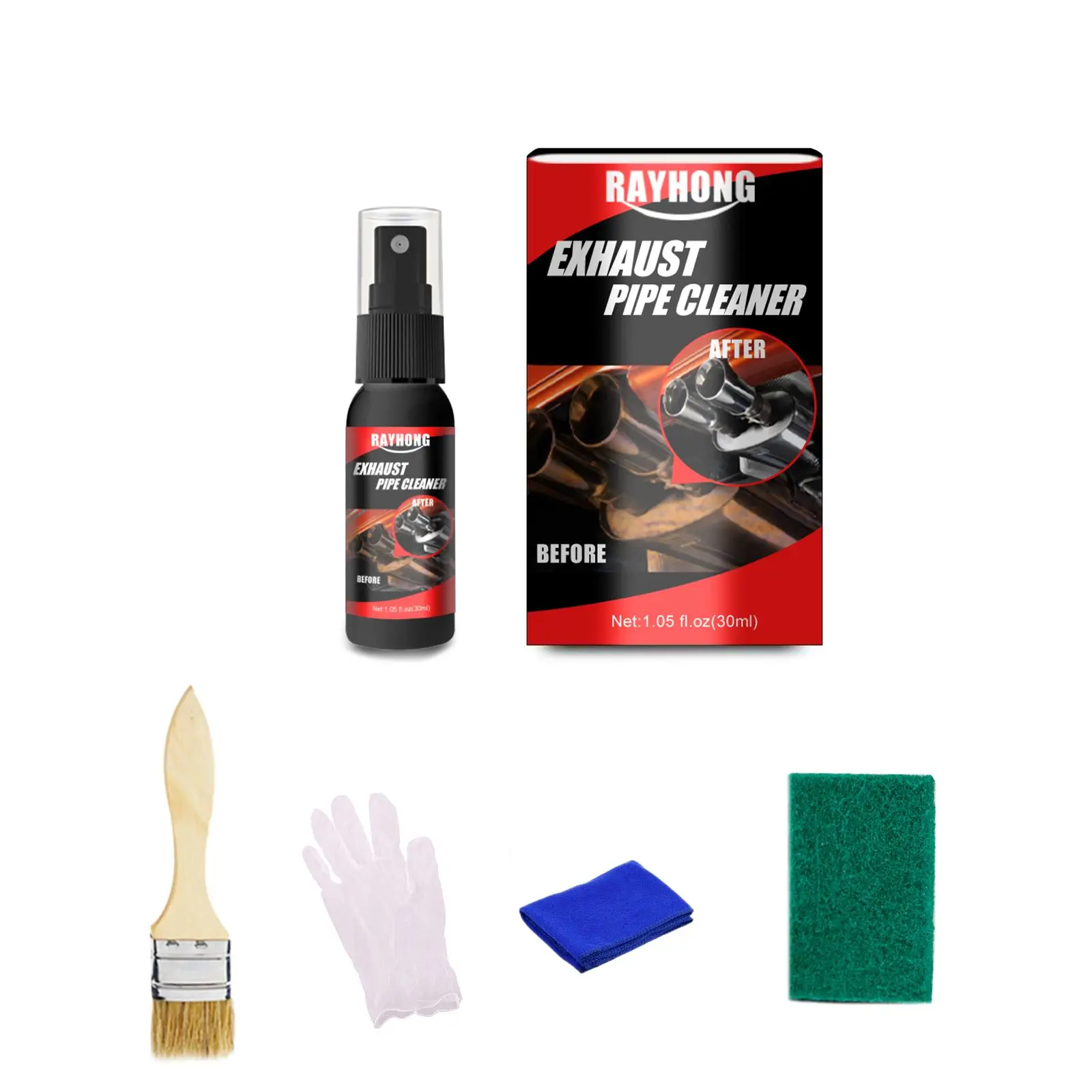 Motorcycle Exhaust Pipe Cleaner Spray Car Rust Remover Repair Maintenance Polished Tools Set with Brush Cloth and Sponge 30ML motorcycle exhaust cleaner
