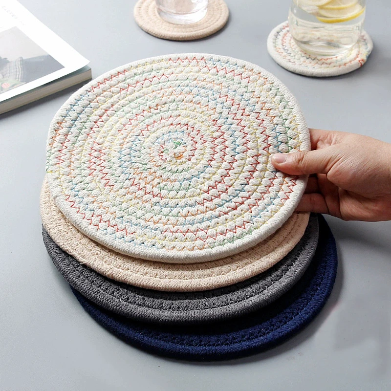 1pc Round Placemat Coaster Table Mat Cotton Linen Knitting Bowl Insulation Pad Non Slip Place Mat Kitchen Accessories Decoration 1pc Round Placemat Coaster Table Mat Cotton Linen Knitting Bowl Insulation Pad Non Slip Place Mat Kitchen Accessories Decoration