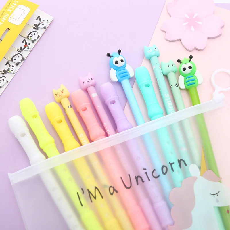 Mixing 12pcs Set Gel Pen Kawaii Cartoon Creative Alpaca Cute Cool School Ink Pens Office Stationary Supply with Pencil Bag