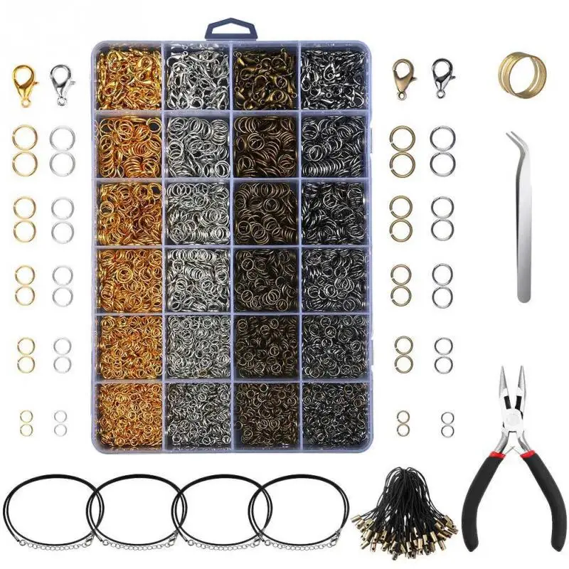 

24 Grids With Box Jewelry Making Kit Tweezers Pliers Craft Portable Beading DIY Starter Jump Ring Repair Tool Lobster Clasps