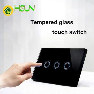 120 type US /AU Standard Touch screen Switch 3 Gang Glass Touch Switch 110-240V Light Sensor Waterproof Switch remote control