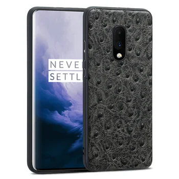 

Luxury Genuine Leather Phone case For Oneplus 7 7T pro 6 6T Ostrich texture Hard shell Cases For One plus 7pro 7t pro cover