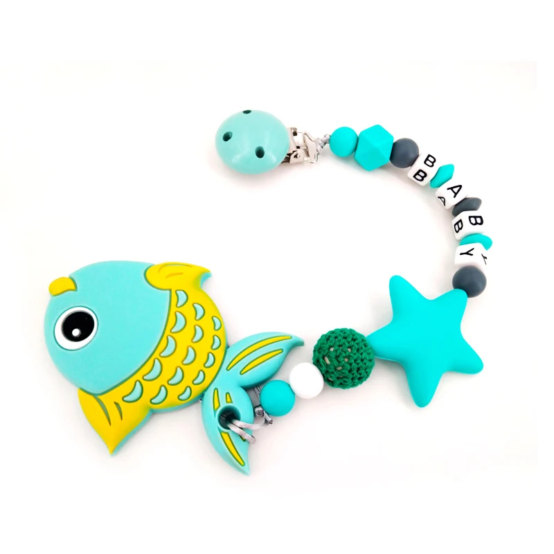 Baby Silicone Fish Teethers Necklace Set BPA Free Toys Cute Animal Baby Teether Silicone Preferential Portfolio - Цвет: Green Set