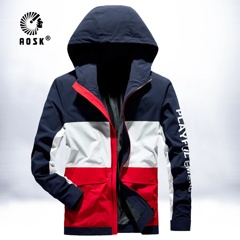 

Windbreaker Men Casual Spring Autumn Lightweight Jacket 2019 New Arrival Hooded Contrast Color Zipper up Jackets Outwear