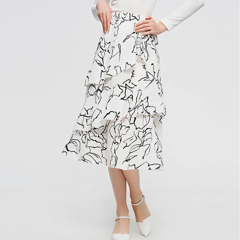 Vintage Pattern High Waist Ruffled Skirt Women Party Beach Skirts Womens Clothes Floral Pleated Skirt For Ladies