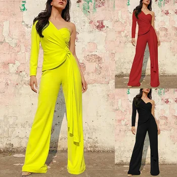 

Elegant Long Jumpsuit One Piece Woman 2020 Jumpsuits For Women Rompers Womens Sexy Solid Bell Bottoms Polyester Sexy