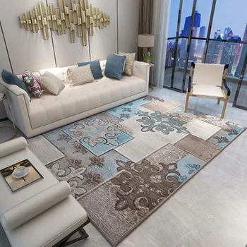 

Large Nordic Style Home Living Room Carpet Area Rugs Modern Decorative Children's Crawling Printed Carpet Brown Black Blue Plaid