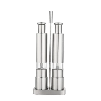 

2 Pcs Manual Stainless Steel Salt Pepper Mills Grinder with Base, Salt and Pepper Mill Set for Spice Sauce Kitchen Tools