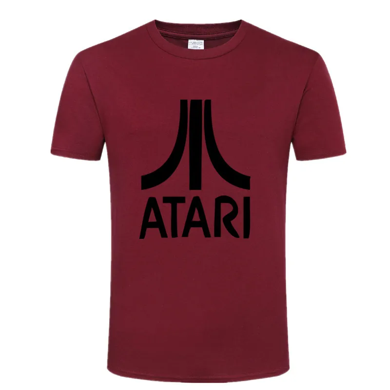 Новинка, распродажа, Мужская футболка ATARI, Мужская одежда, Забавные футболки с принтом, повседневные топы с коротким рукавом, хлопковая футболка для мужчин - Цвет: wine red and  black