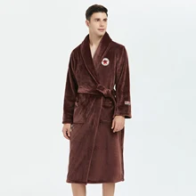 Flannel Warm Men Kimono Robe Gown Nightwear Brown Coral Fleece Sleepwear Home Clothes Casual Bathrobe Nightgown Soft Homewear