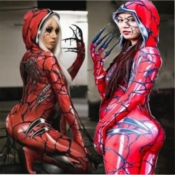 

new classic movie Venom Let There Be Carnage cosplay female SpidersMan Tights Bodysuit Slim fit high quality Hooded cloak Tights