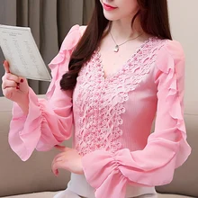 Однотонный Блестящий облегающий тонкий белый розовый топ модная сексуальная женская блузка с v-образным вырезом и длинным рукавом, женские весенние офисные рубашки 790A3