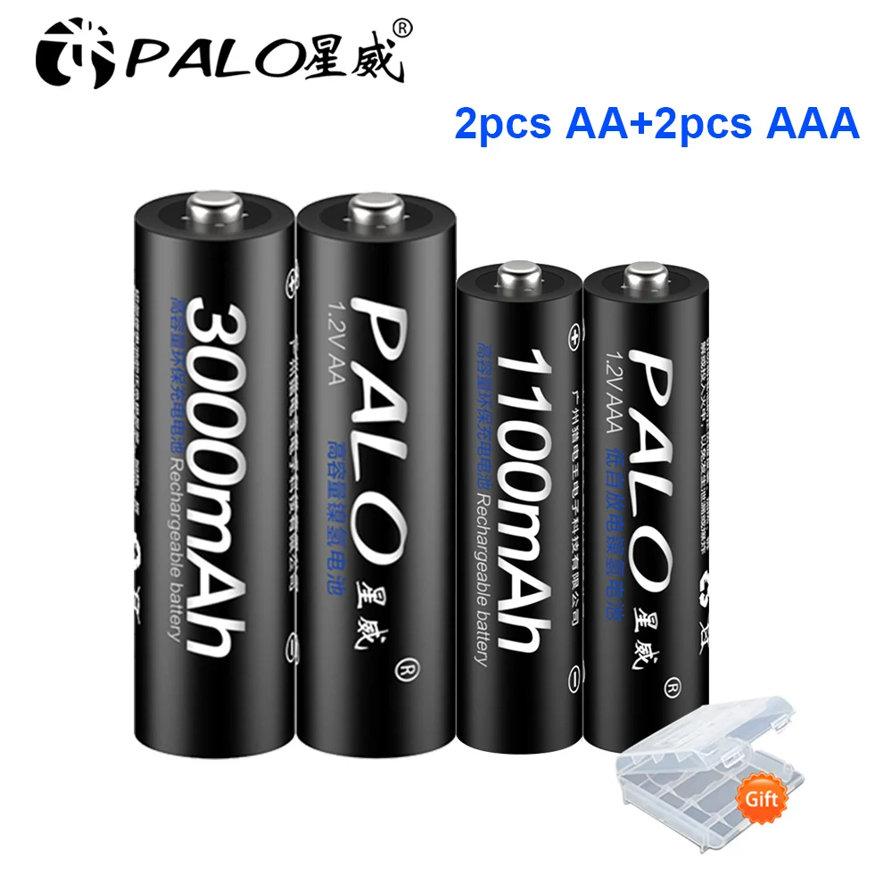 PALO 4 шт 1,2 V 3000mAh AA Аккумуляторы+ 4 шт 1100mAh AAA батареи Ni-MH AA AAA перезаряжаемые батареи для камеры игрушки - Цвет: 2AA and 2AAA