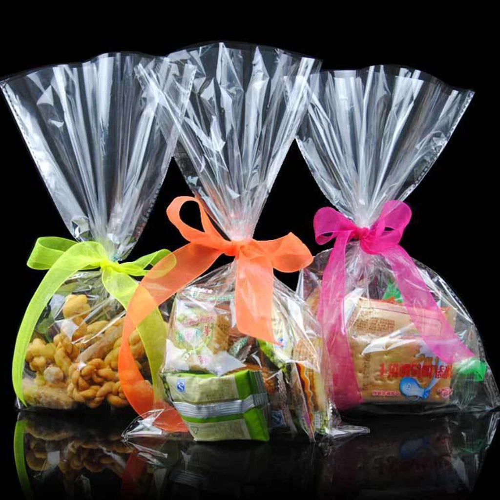 Pack 100pcs Reusable Packing Sachets Container Clear Treat Bags Good for Bakery, Cookies, Candies