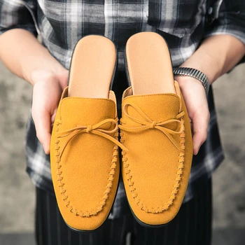 

2020 New Trend Casual Shoes For Men Black Half Drag Loafers Men Shoe Comfortable Men Fashion Shoes Top Quality Man Half slippers