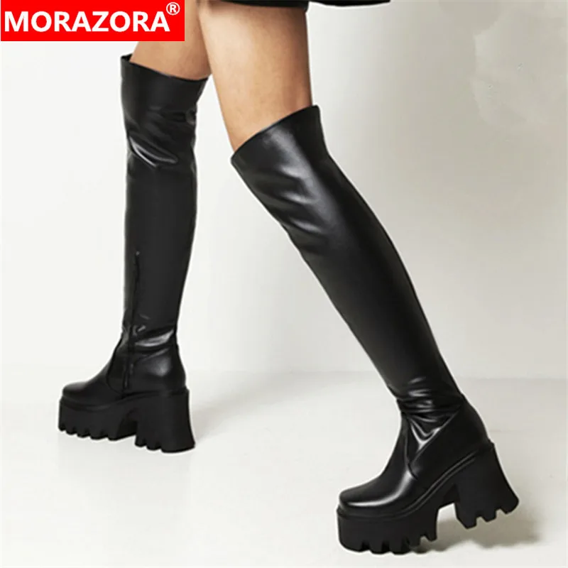 

MORAZORA 2022 Hot Sale Over The Knee Boots Women High Heels Platform Shoes Slim Sexy Nightclub Shoes Women Long Boots Black