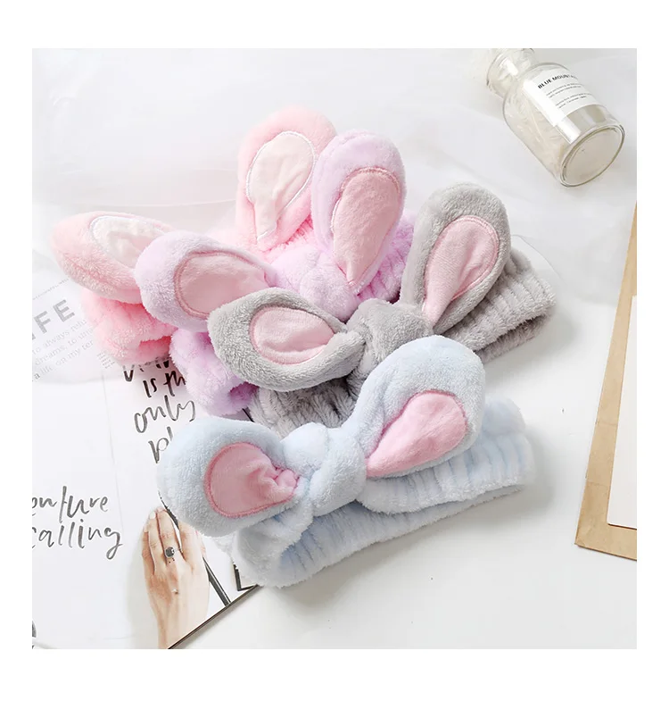 Girl cute soft rabbit ears hair band velvet cartoon cosmetics wide-brimmed headband jewelry multi-color headband spa package