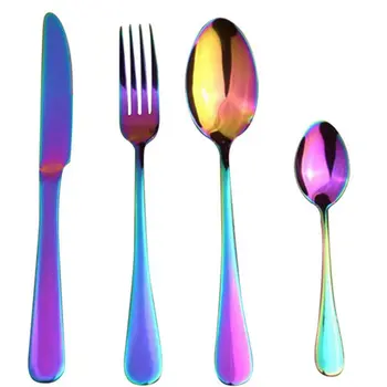 

New-4 Pcs / Set Stainless Steel Rainbow Cutlery Set Dinnerware Set Western Food Cutlery Dinnerware Tableware Set Christmas Gift