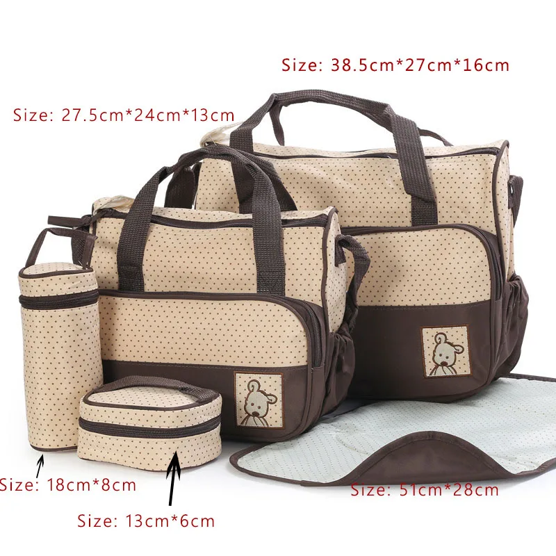 5 шт. детские пеленки сумка наборы для мам сумки для беременных большой емкости многофункциональный дорожный подгузник сумка органайзер сумка на молнии - Color: Coffee set