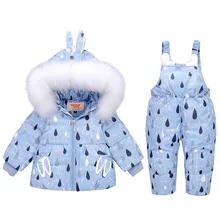 Новая зимняя одежда для девочек, куртка на утином пуху и комбинезон, комплект одежды из 2 предметов, брендовая зимняя одежда с капюшоном для детей 1, 2, 3 лет