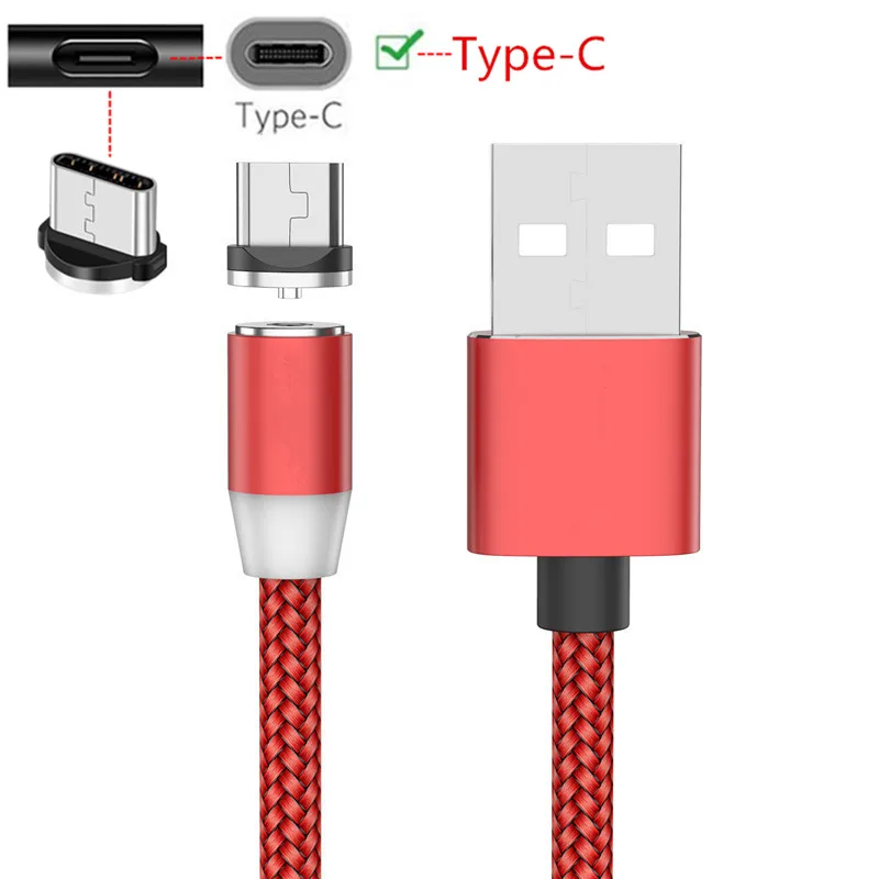 For Samsung galaxy A50 A20 M40 Xiaomi Mi9 Redmi Note 7 Nokia 8.1 OnePlus 7 Pro Magnetic Type C Cable QC 3.0 USB Fast Car charger - Plug Type: Only Red 1M Cable