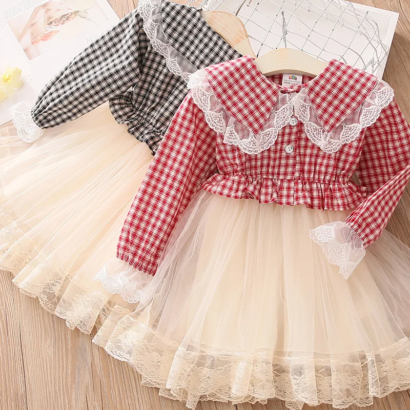 Весеннее платье принцессы 2020 модное в клетку с длинным рукавом для девочек новая