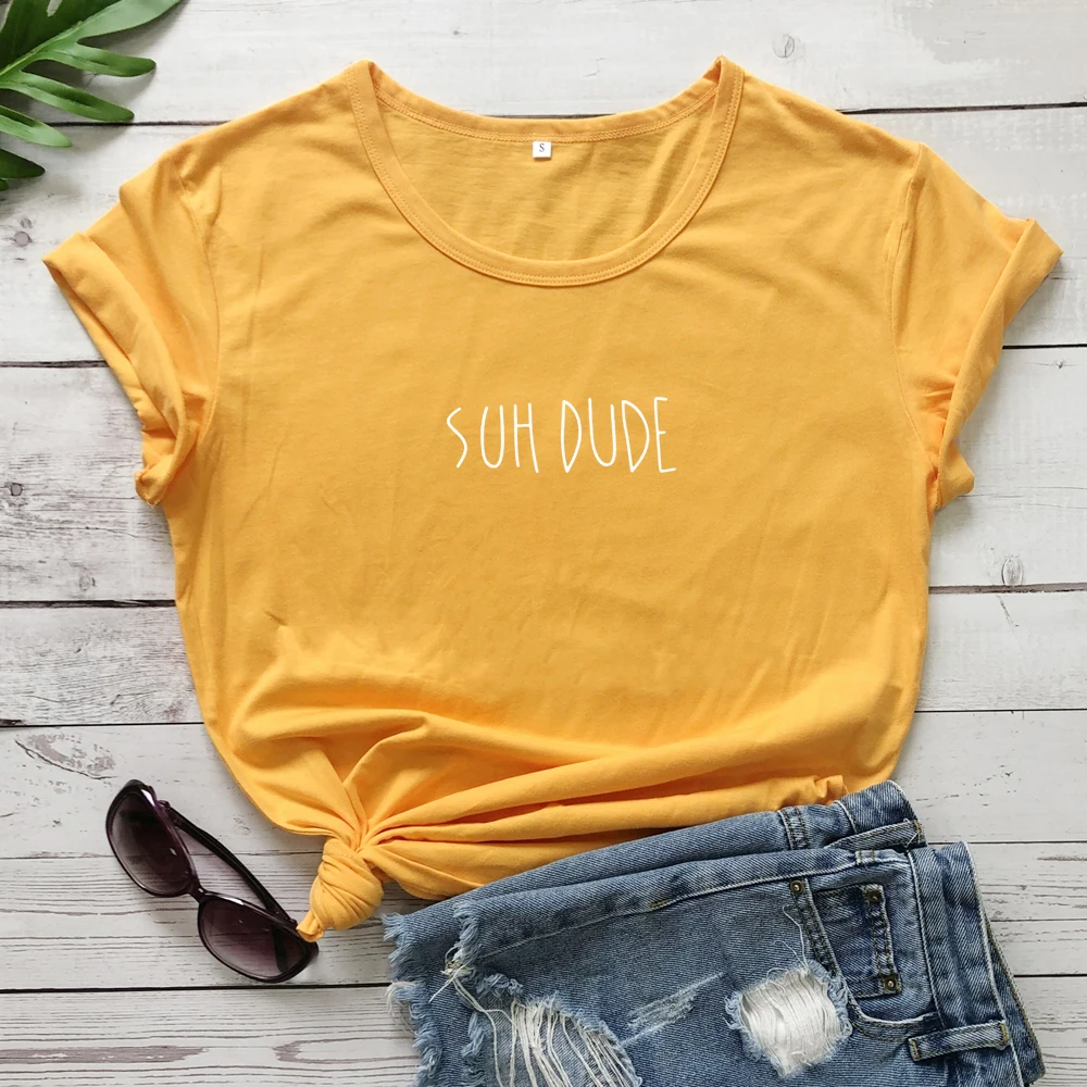 Suh dude Tumblr популярная футболка, Повседневная желтая черная футболка с надписью, гранж, повседневные эстетические топы, слоган Suh, трендовая одежда 90 s, S-3XL - Цвет: yellow-white text