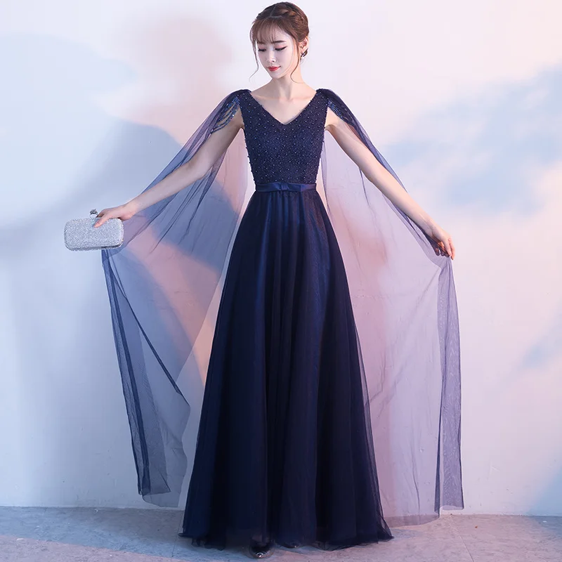 O130 Pearls Red Pink Navy Blue Evening Dresses Women Sexy V-Neck Full Lace Up Prom Wedding Party Dress Girls Luxury Formal Gown long sleeve evening gowns