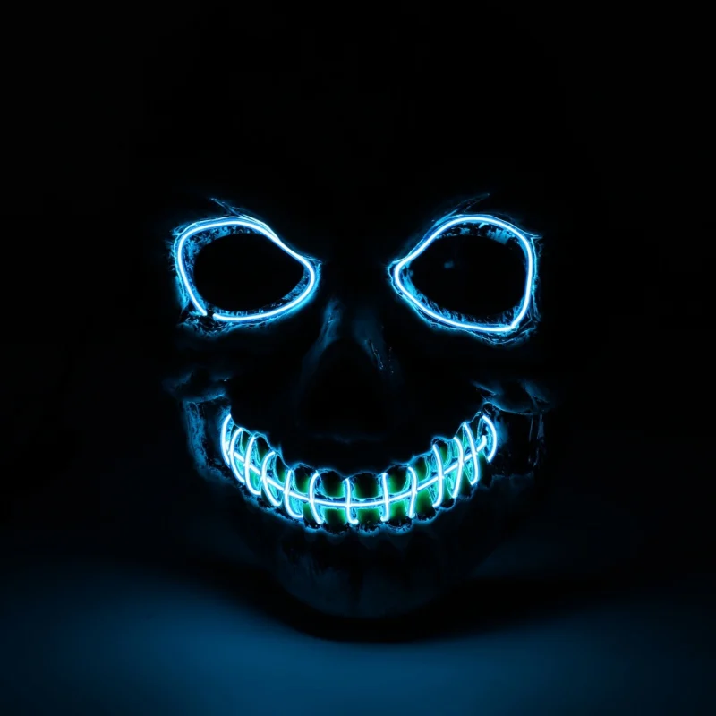 

Fashion LED Cold Light Luminous Mask Ergonomic Design Silver Grey Skull Scary Mask Cosplay Halloween Party Festivel 8 colors CM
