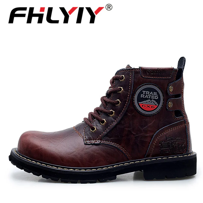 An Brown 0 Fhlyiy/Брендовые мужские ботинки из натуральной кожи; сезон осень-зима; модная мотоциклетная обувь; мужские ботильоны из коровьей кожи; крутая обувь; размер 46 - Цвет: An Brown 0