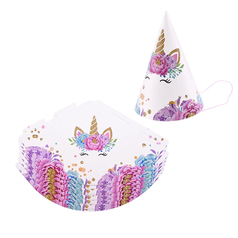 8pcs hat Вечерние одноразовые декорации в виде единорога, набор столовых приборов, бумажные тарелки, чашки, салфетки для детского душа, Детские принадлежности для дня рождения, принадлежности для украшения свадебной вечеринки - Цвет: 8pcs hat