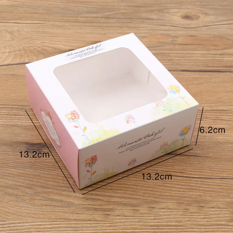 50PCS Paper Gift Box For Wedding Party Birthday Cupcake Box With Window Flowers Carton Muffin Cake Candy Favor Baking Packaging - Цвет: 4 cups-square