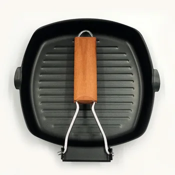 

Steak Frying Pan Breakfast Frying Pan Foldable Wooden Handle Flat Bottom Non-stick Pot Barbecue Plate Induction Cooker Gas Stove