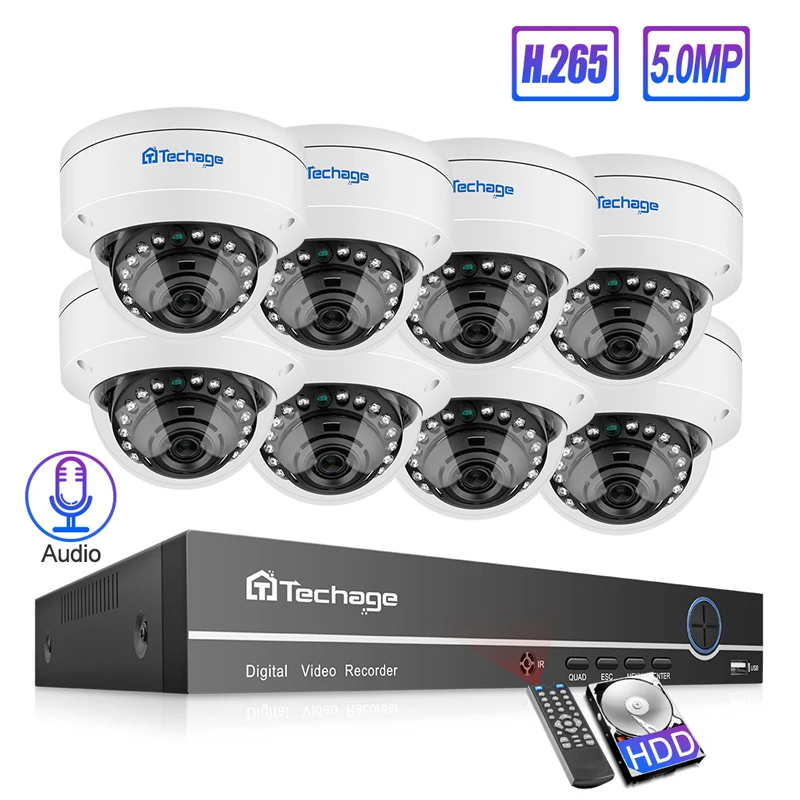 Techage 5MP H.265 POE NVR Dome Kamera System 5MP Audio Sound Rekord Vandalproof Indoor CCTV Sicherheit P2P Video Überwachung Set Techage 5MP H.265 POE NVR Dome Kamera System 5MP Audio Sound Rekord Vandalproof Indoor CCTV Sicherheit P2P Video Überwachung Set