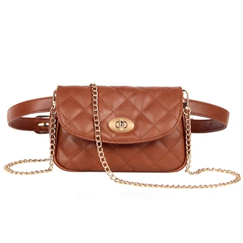 

Diamond Quilting Waist Bags Women Waist Pack Bumbag Luxury Belt Bag Lady Pu Leather Fanny Packs Cross Body Bag Metal Chain Solid