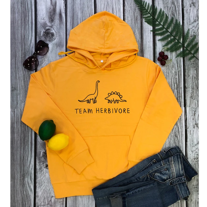 yellow-black text Команда Herbivore милый динозавр толстовки уличная забавные веган джемпер пуловеры для мужчин женщин с длинным рукавом графические кофты 90s Топы - Цвет: yellow-black text