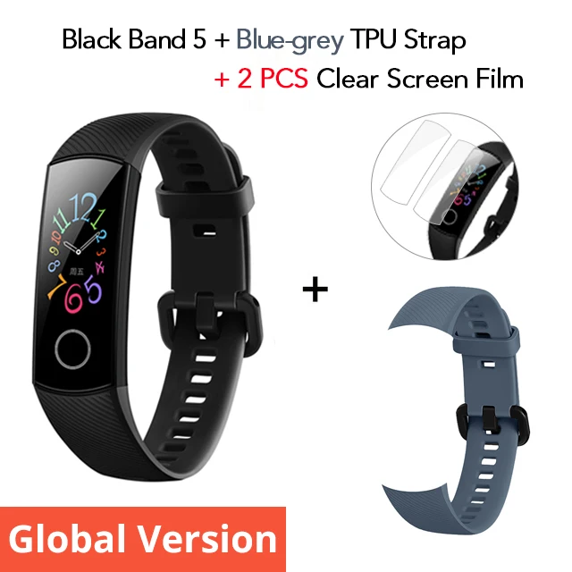 Huawei Honor band 5 глобальная версия smartband AMOLED huawei smartwatch heart rage ftness трекер сна swiming sport trakcer gps - Цвет: GV N Blue-grey