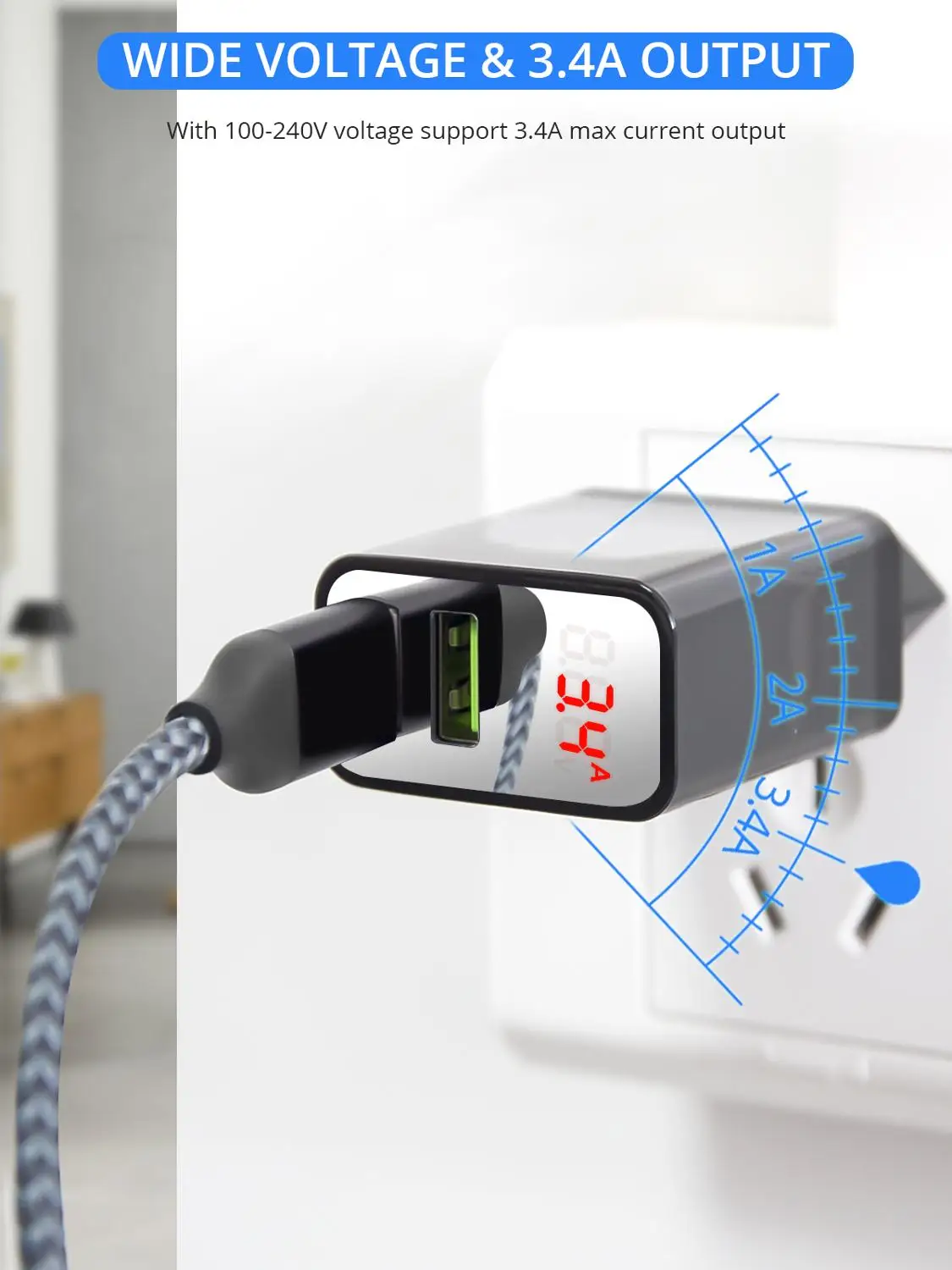 Ankndo 2 порта USB зарядное устройство адаптер Быстрая зарядка светодиодный дисплей зарядное устройство для телефона Быстрая зарядка ЕС вилка настенное зарядное устройство для Xiaomi huawei
