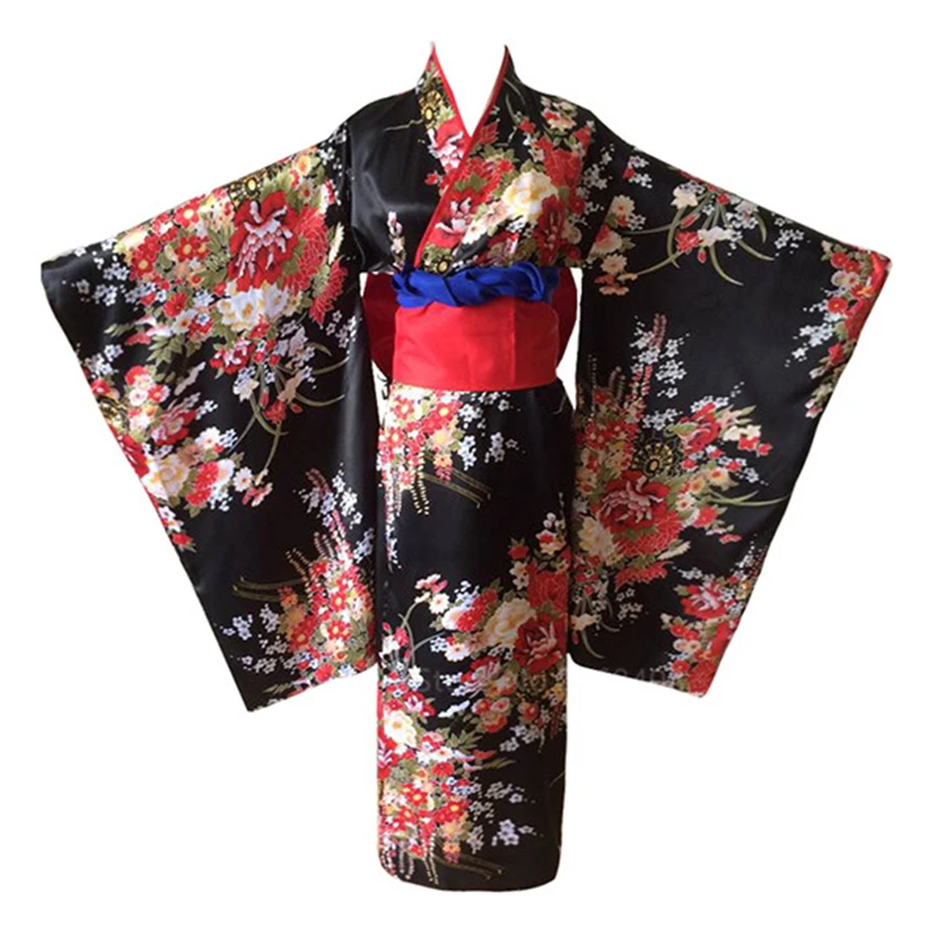 Japanese Traditional Kimono Dress Anime Hell Girl Cosplay Costume Obi Haori Vintage Floral Robe Stage Fancy Wear Halloween Dark